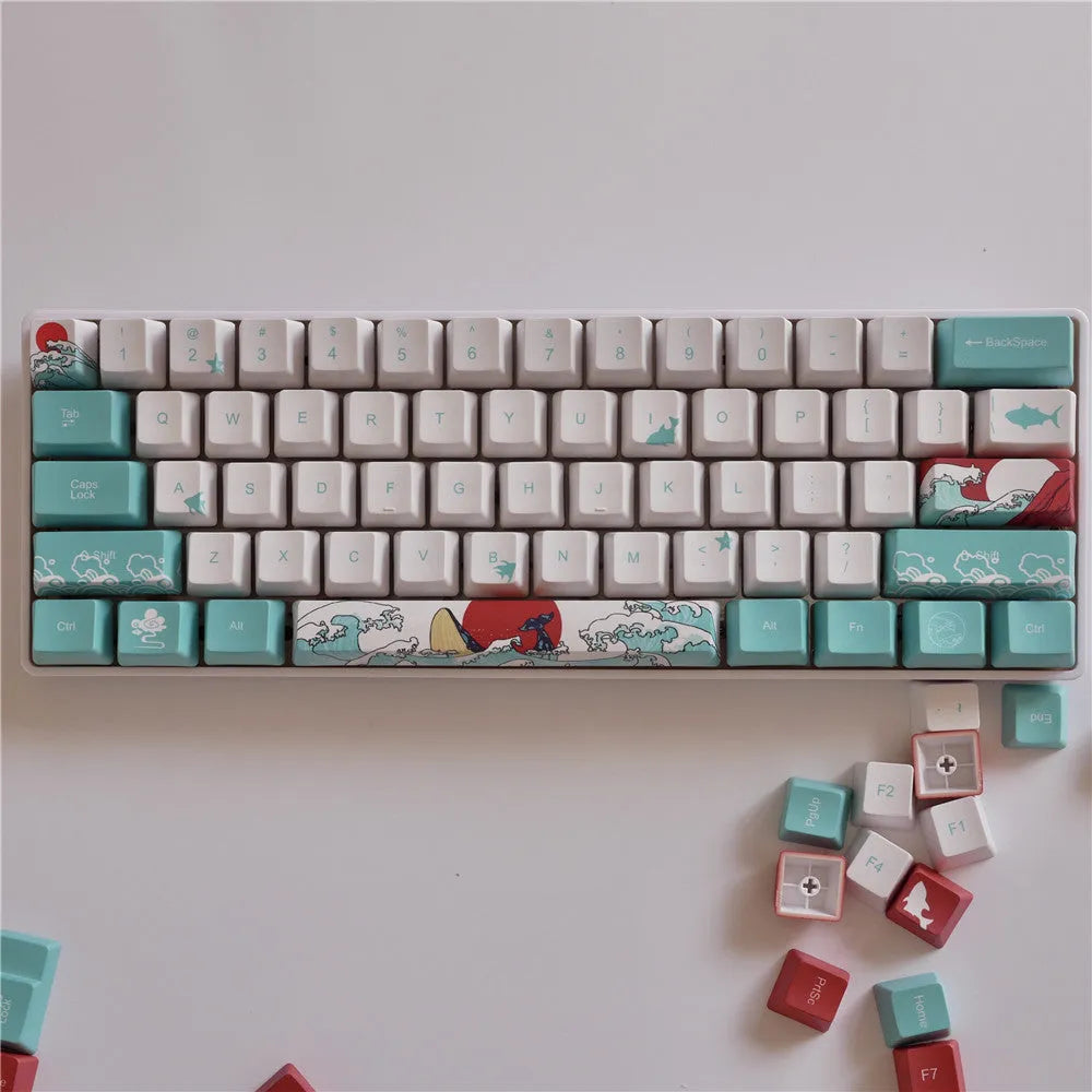 Coral Sea themed PBT keycap set with five-sided sublimation printing for XIAO YAN mechanical keyboard