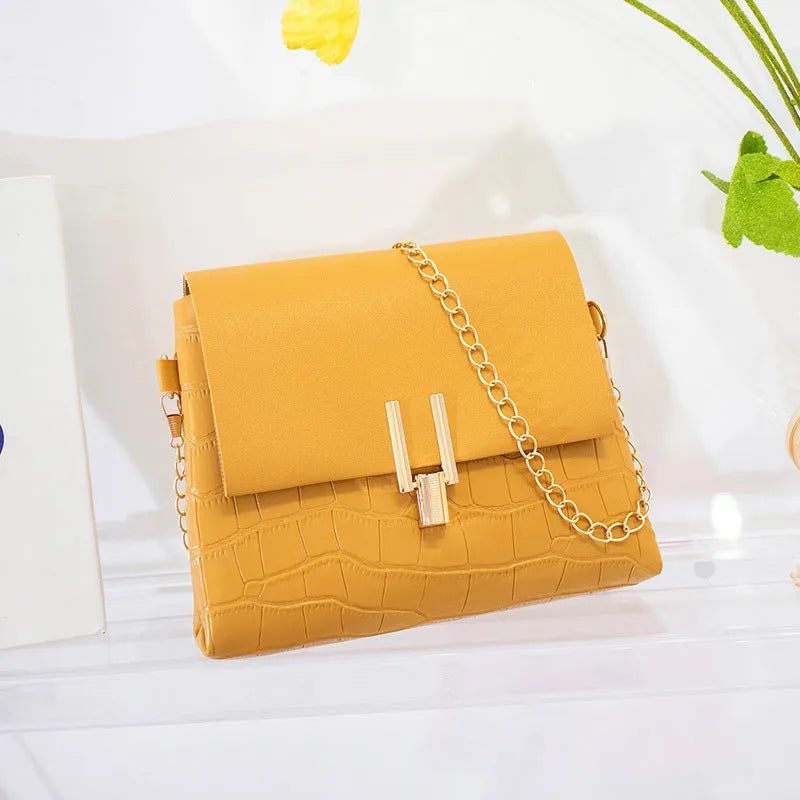 Small square PU bag with stone pattern and chain strap in multicolour options