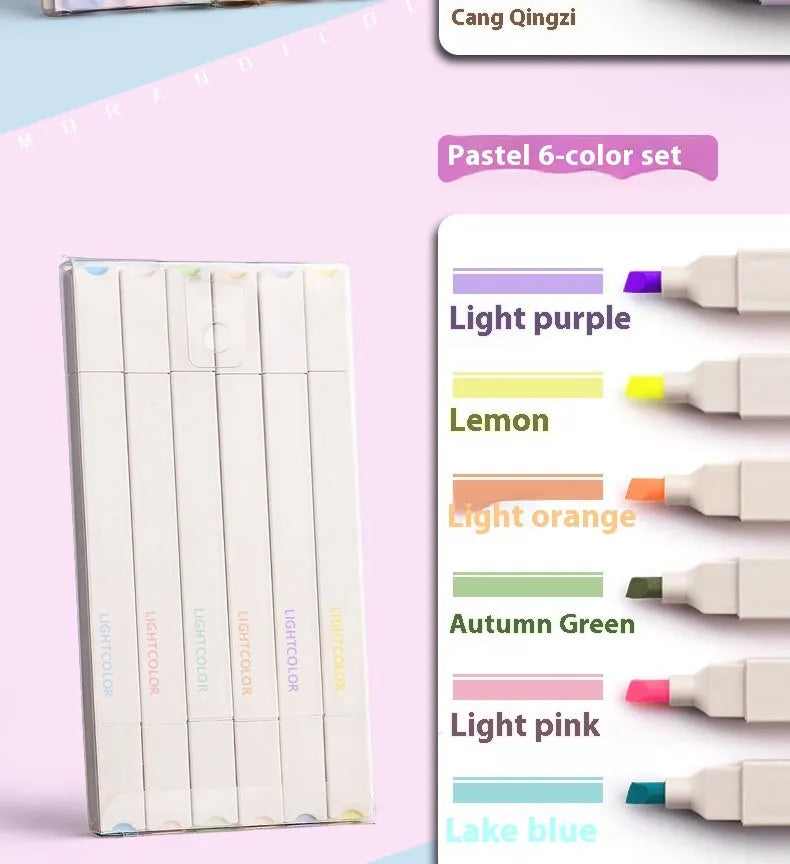 Set of double-headed fluorescent marking pens showing both highlighting and writing tips in mixed colours