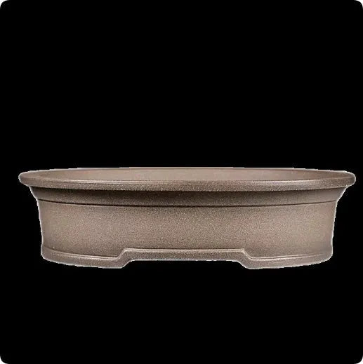 Handmade antique oval bonsai pot in purple sand clay measuring 25cm by 21cm