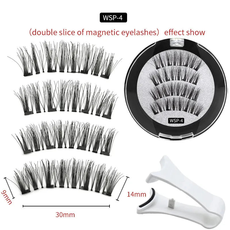 Magnetic false eyelashes with white curler, high-grade fibre, reusable, includes eyelash clip, natural look