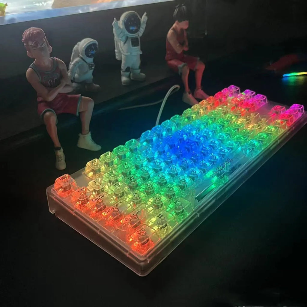 Transparent plastic 132-key mechanical keyboard cap set displayed in standard layout arrangement