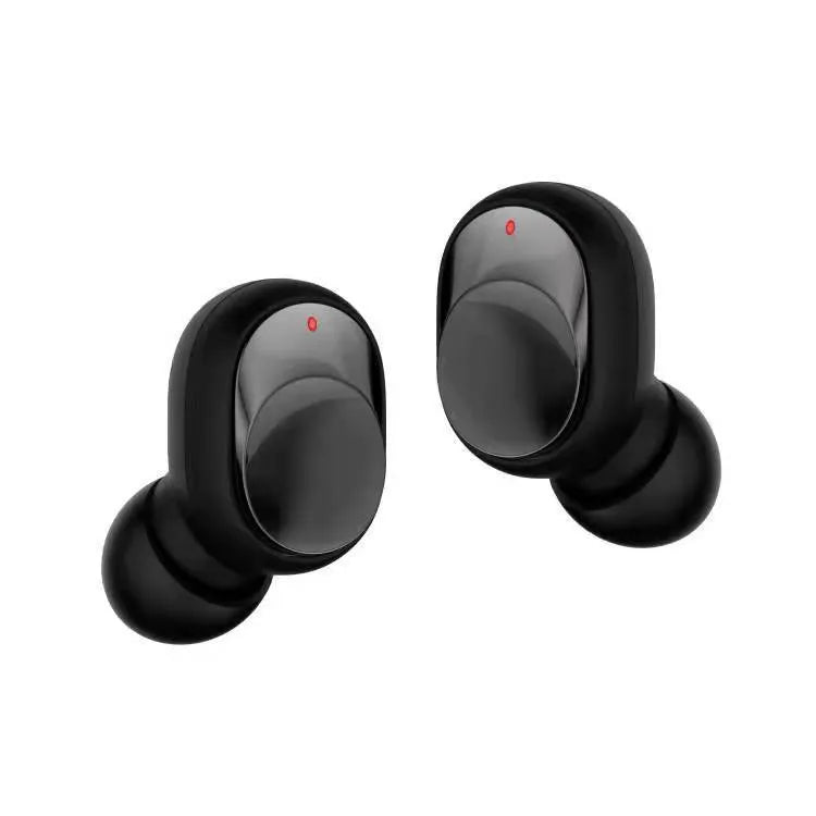 Touch Sports waterproof true wireless headphones in black with digital battery display on earbuds