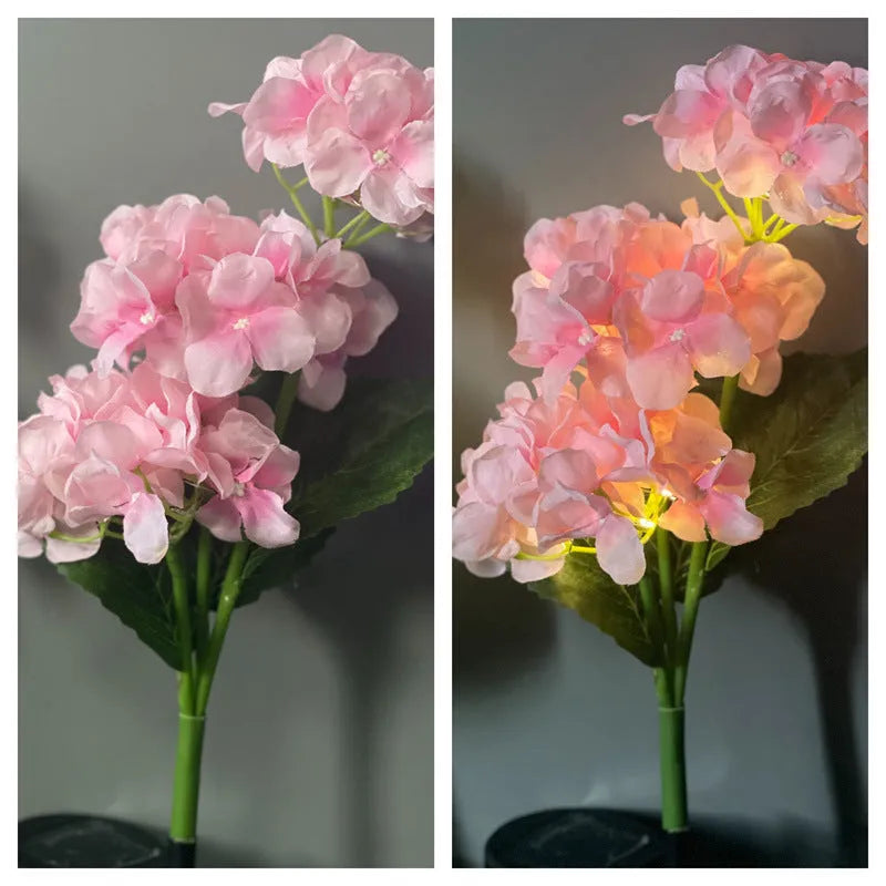 Solar hydrangea garden light in chosen colour with rubber construction and floor outlet design