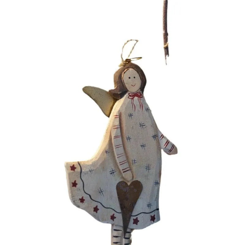 Hand-painted wooden heart-shaped door plate pendant with carved letter details on a rustic background.