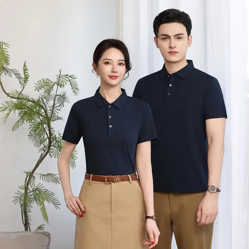 Polo collar cotton work shirt short sleeve available in multiple colours including black and navy blue, sizes S to 5XL