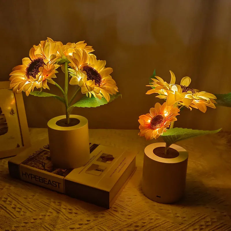 Rechargeable artificial sunflower LED night light desk lamp with USB cable