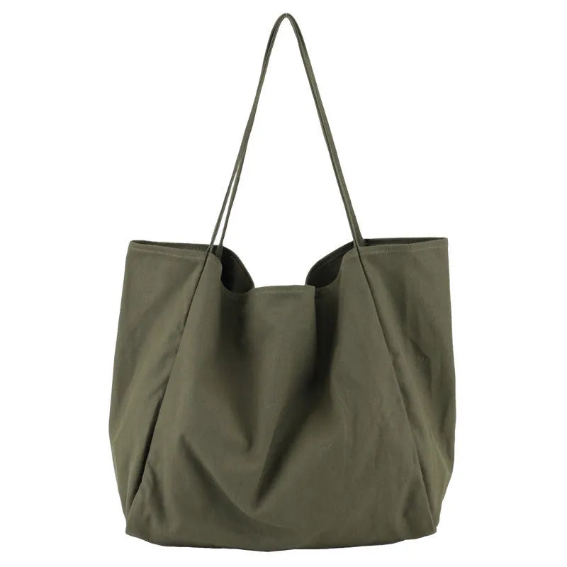 Mori artistic canvas shoulder bag in green black brown or creamy white with double straps and phone pocket