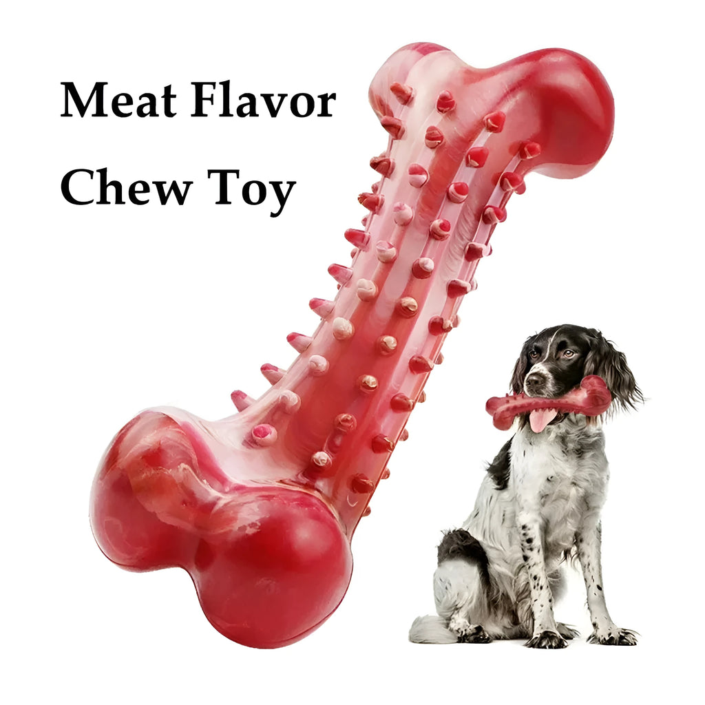 Red natural rubber chew toy for dogs, showing textured surface and solid construction.