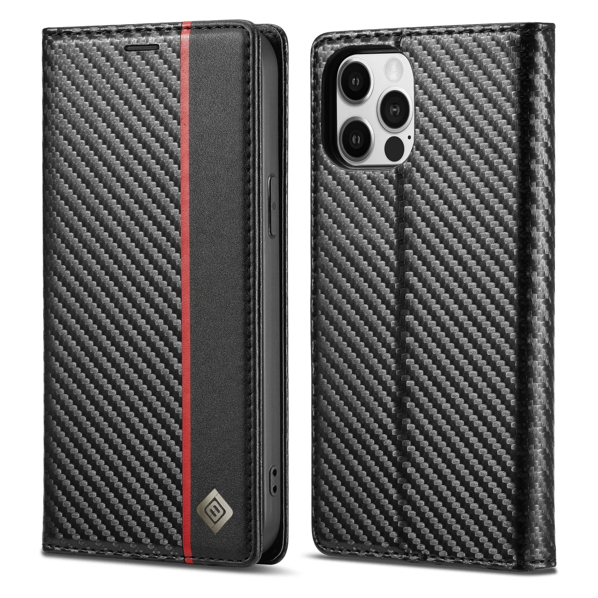 Flip leather phone case with carbon fibre magnetic mixed style in horizontal colour for iPhone