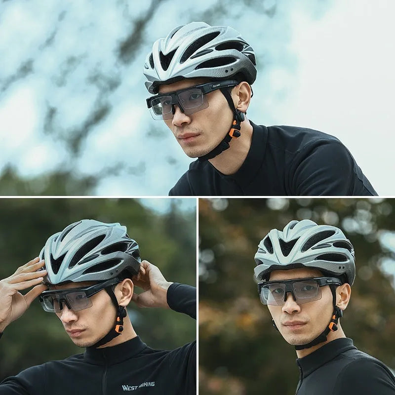 Bicycle colour changing glasses with large frame and semi-rimless design in black and gray