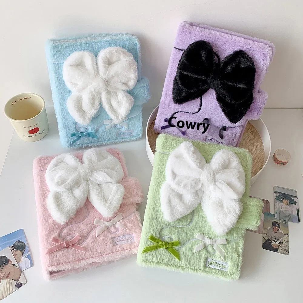 A5 plush bow loose-leaf photo album, pink blue green purple cover options, refill pages sold separately.