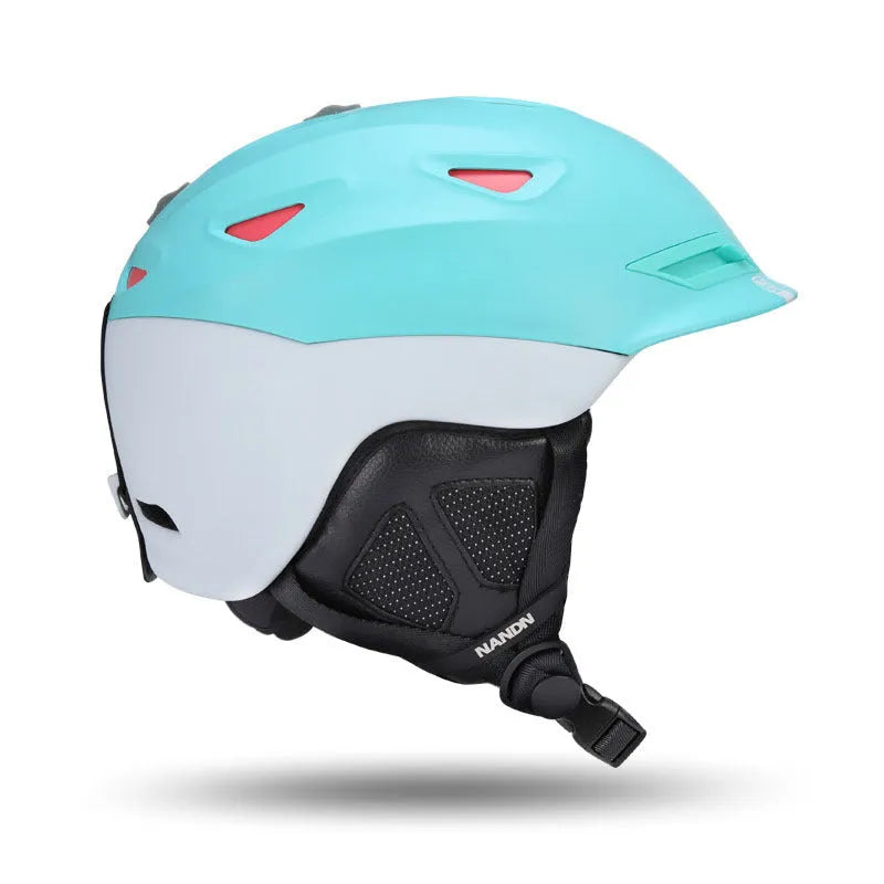Adult ski helmet with EPS and PC shell in black, grey, and white options, sizes M and L for head circumference 57-62cm
