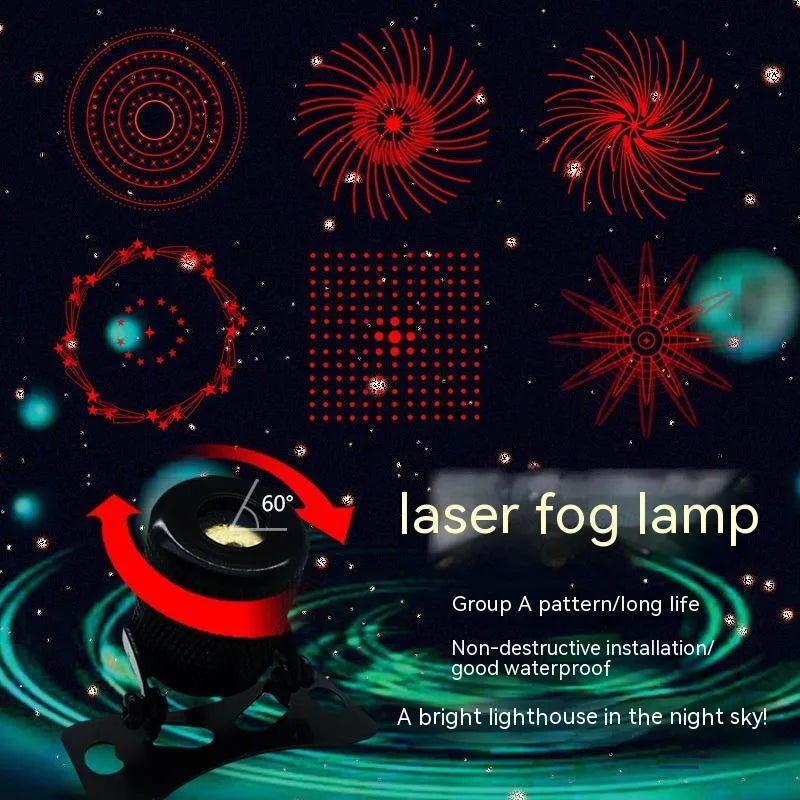 Aluminium vehicle laser fog lamp with anti-collision function, showing compact size and red beam.