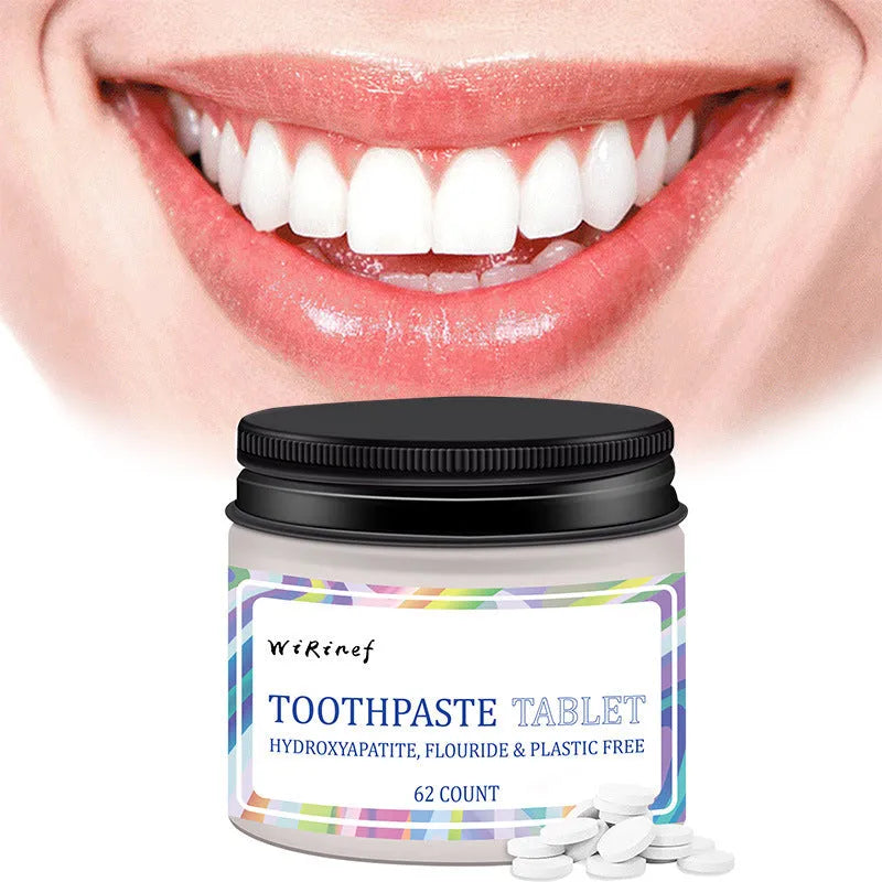 Portable mint toothpaste tablets in white container, 62 pieces for travel dental care