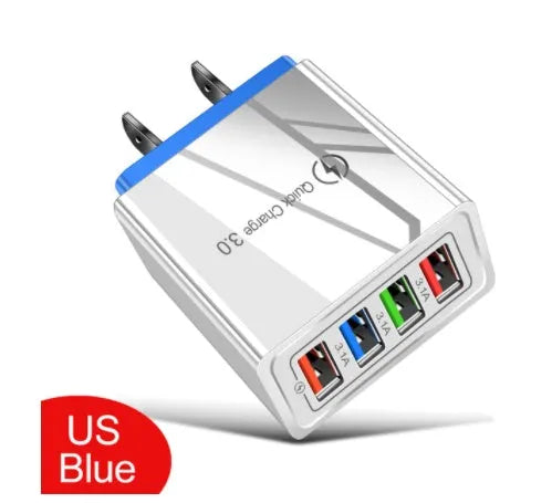 4USB mobile phone charger with luminous indicator in various colour options