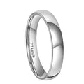Silver titanium steel ring showing grinding finish, available in multiple widths and US sizes.