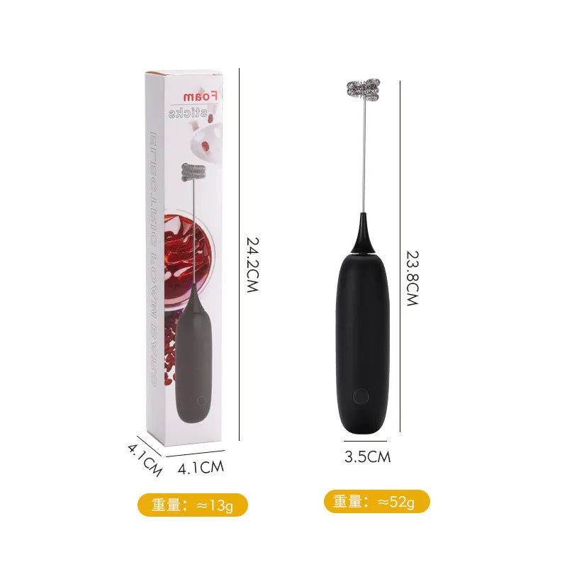 Electric hand-held milk frother in modern simplicity design for coffee preparation