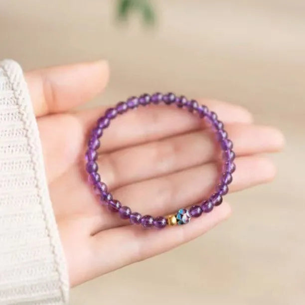 Chinese student style bracelet with purple lotus design on mixed materials