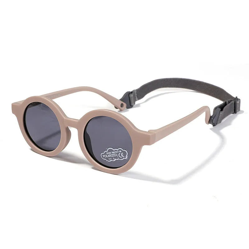 Children's silicone sunglasses with round frame and polarized lenses for 0-3 year olds