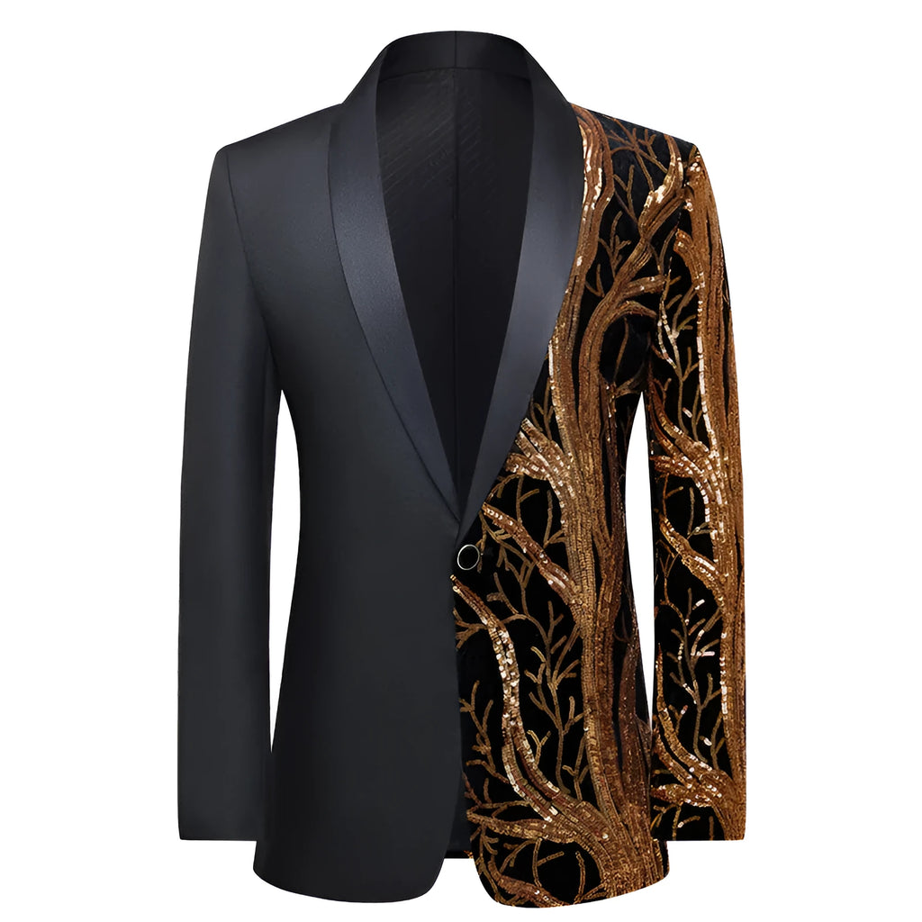 Men's slim fit sequins jacket in black bonded lining for banquet events