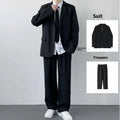 Men's plus size college-style suit jacket and trousers set in charcoal grey