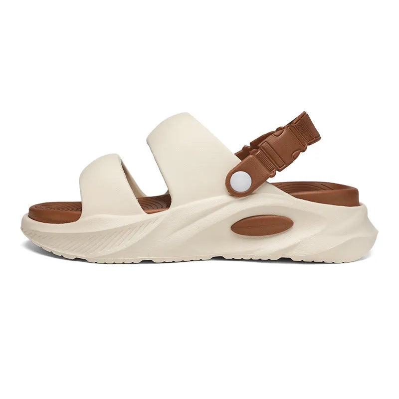 Men's sports slippers with thick EVA sole, non-slip and wear-resistant, in beige brown, green, white and black