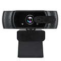 Black USB webcam with microphone and universal clip for laptop or monitor mounting