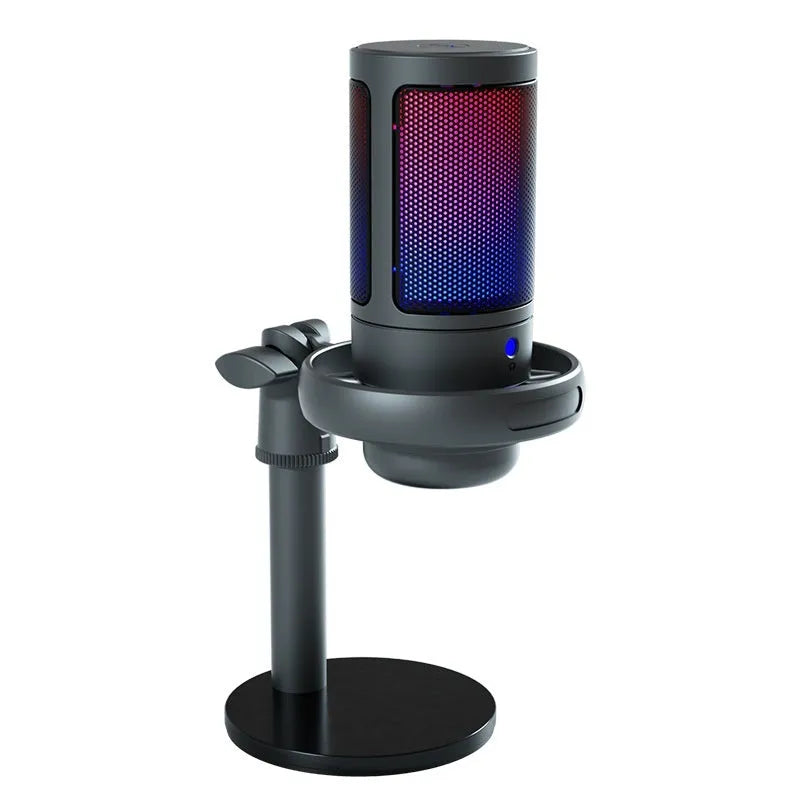 RGB USB condenser microphone for computer recording and live streaming in black, white, or pink