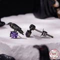 Halloween dark style crow stud earrings in S925 sterling silver with black electroplating for women