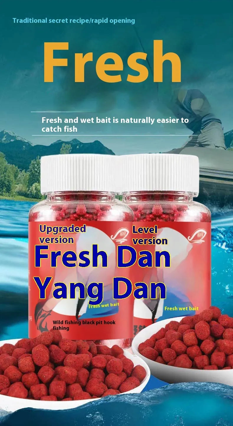 Bottle of grass green liquid fishing bait for crucian carp and freshwater fish.