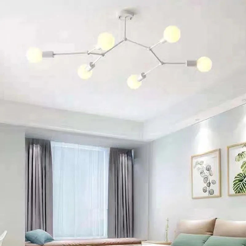 A Nordic-style iron chandelier ceiling lamp with multiple light heads, shown in a black finish.