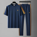 Men's ice silk style short sleeve sports suit in polyester fabric with top and pants