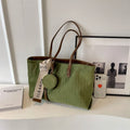 Soft polyester large capacity casual tote shoulder bag in a horizontal square shape with a zip pocket, shown in one of four colours.