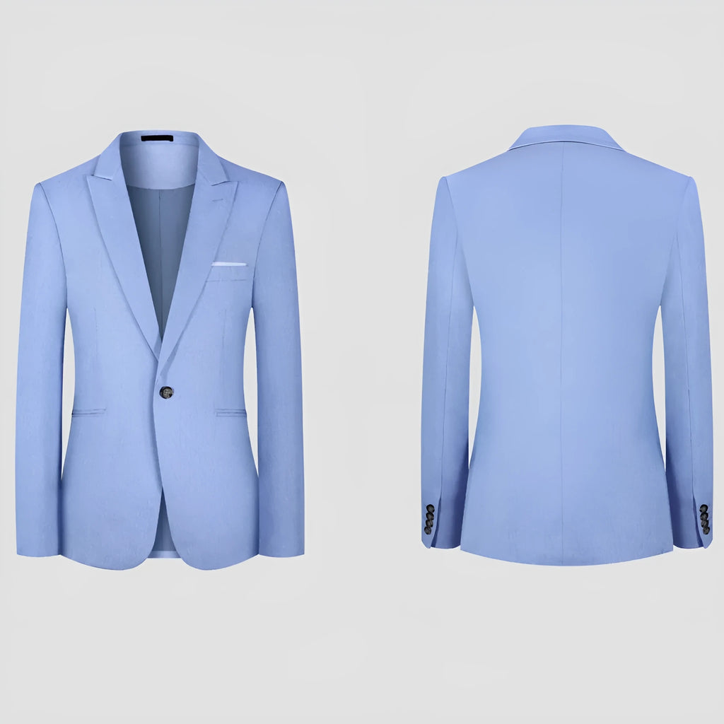 Men's light blue Western-style suit jacket for casual spring and summer wear.