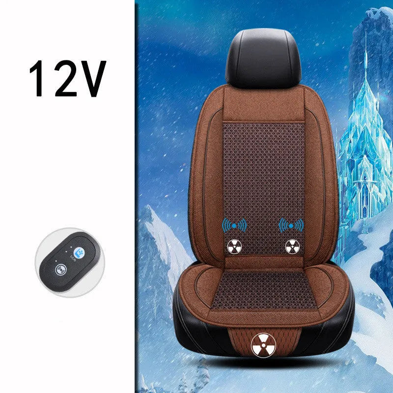 Car ventilation seat cushion measuring 60cm square in black, beige, or coffee colour with power cord