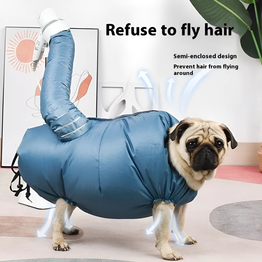Blue automatic dog drying bag made from high-density Oxford cloth with silver-plated film, available in sizes S to XXL for dogs 2.5-50 kg