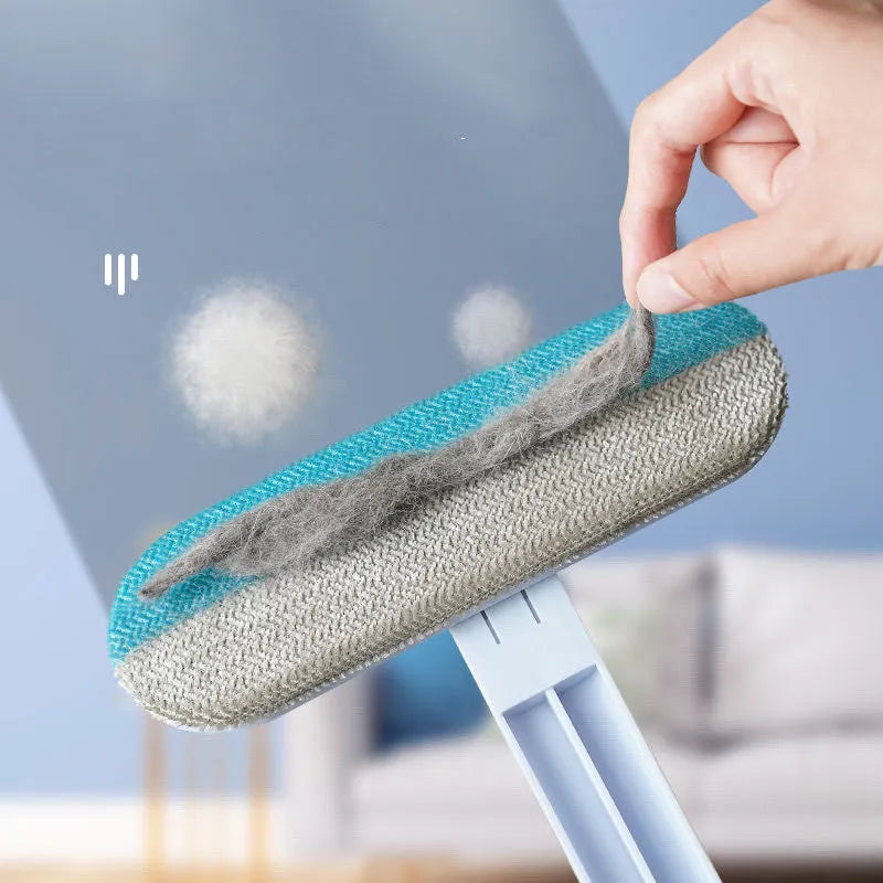 4-in-1 multifunctional hair removal brush with flannel head and detachable handle for pet hair and screen cleaning