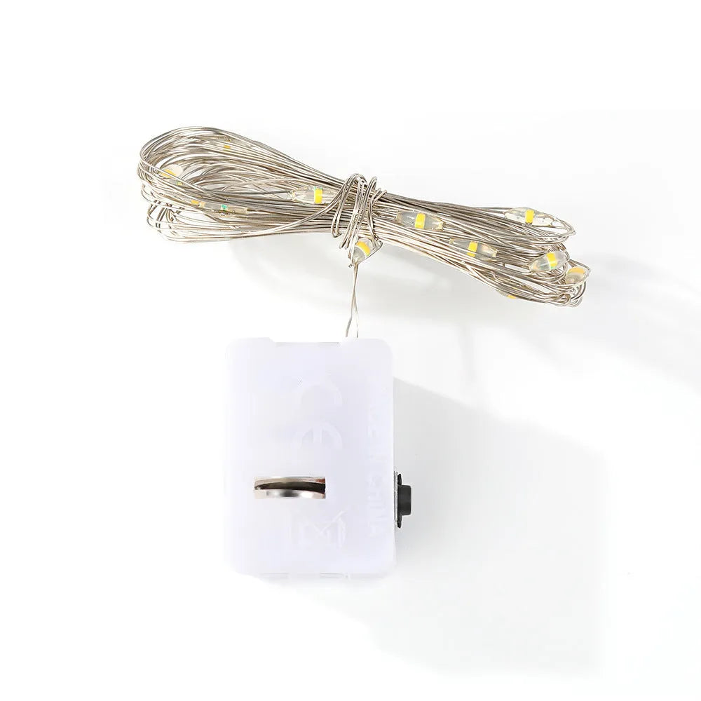 2m battery-powered LED copper wire string lights with PVC shell and steady warm glow