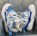 Women's grey retro clunky sneakers with thick sole and 6-8cm heel height on white background