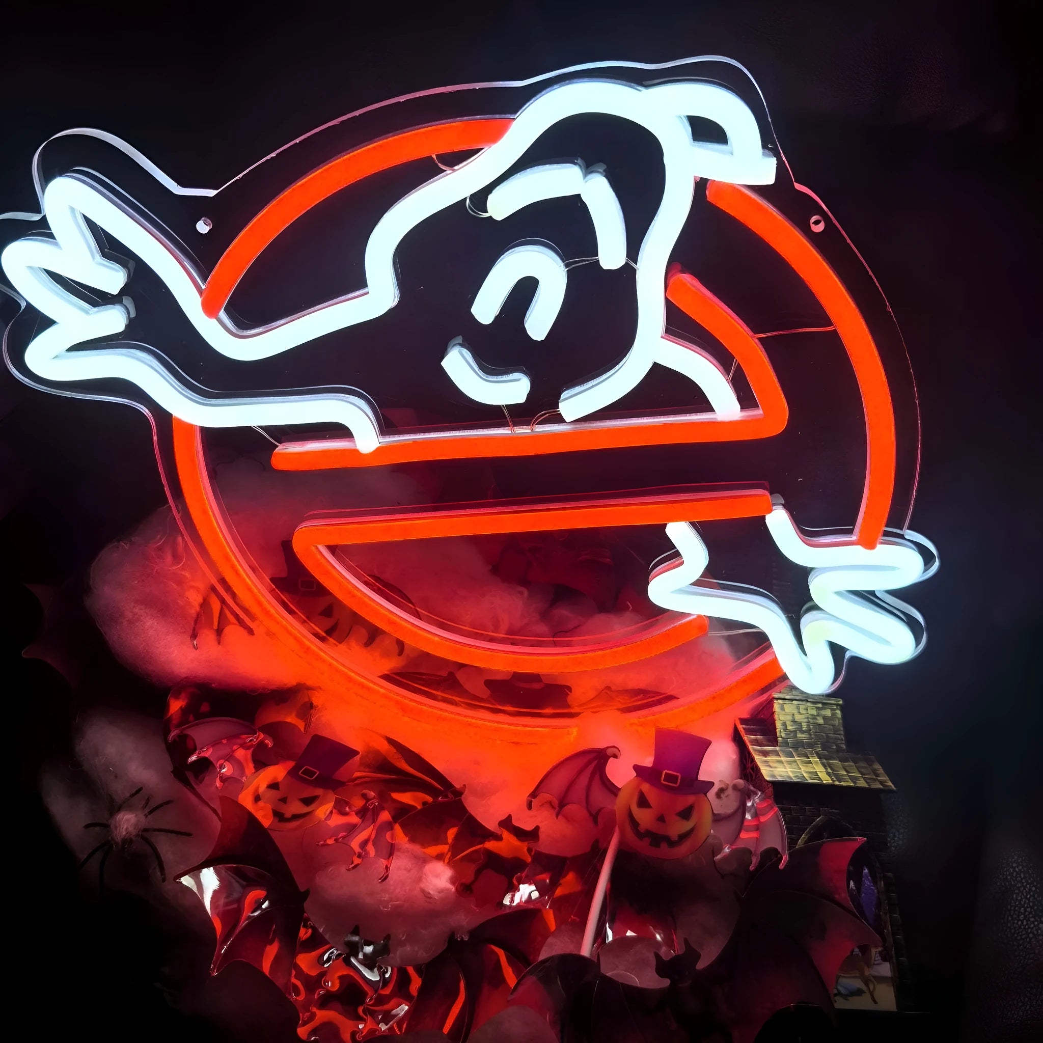 USB powered LED neon light sign with carved gamepad design in acrylic and silicone, 35x28cm, on a wall