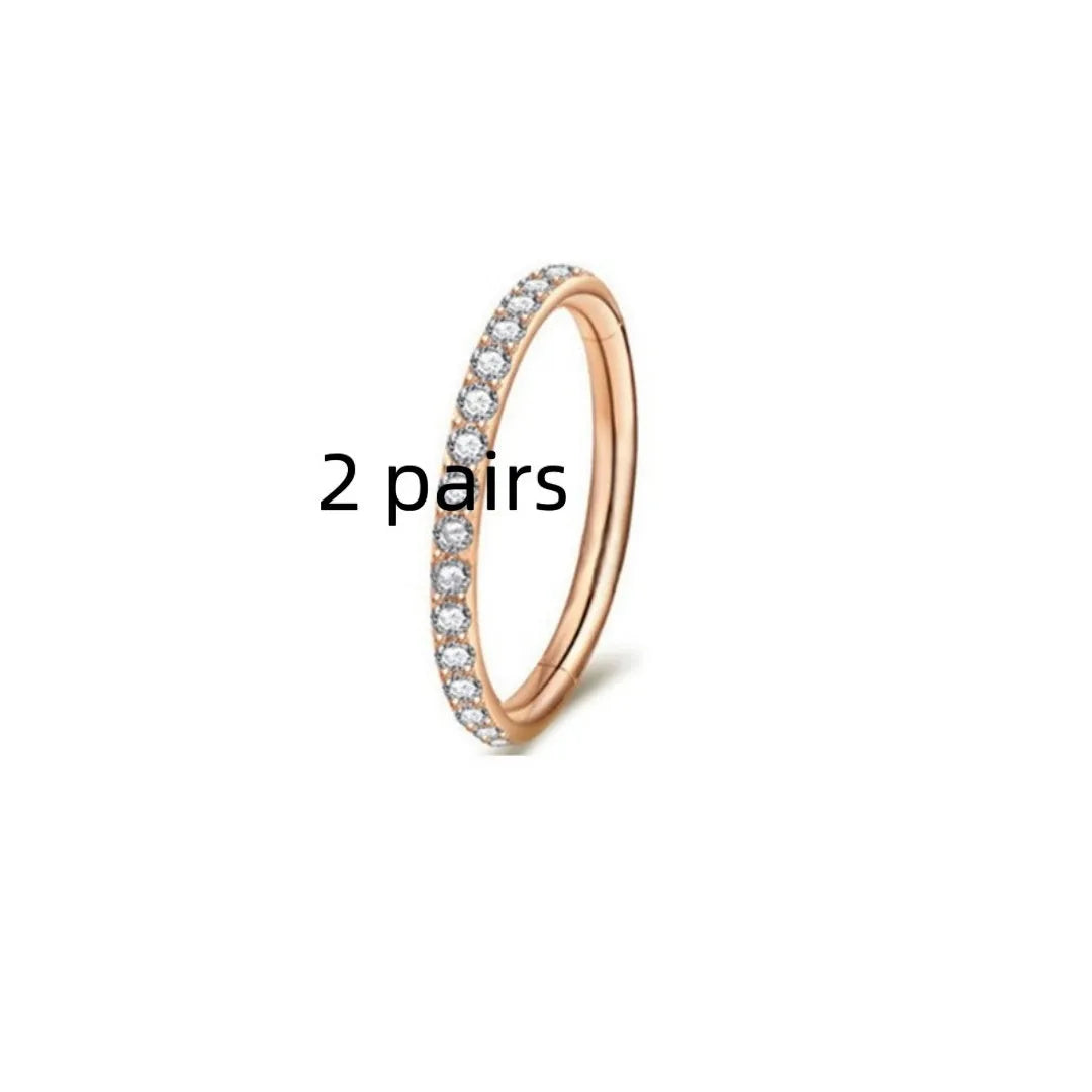 Stainless steel seamless nose ring with diamond decoration showing front and side placement options