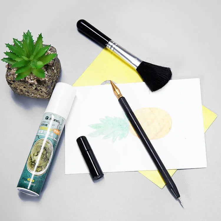 Scratch painting tools set with healing pen model and 14.5 cm long scraping implements on white card paper