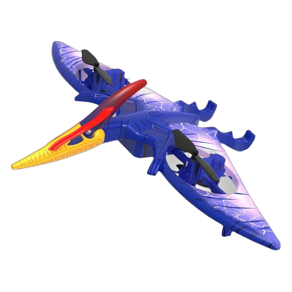 Remote control pterosaur quadcopter with night light, metal body, 30-50cm size, headless mode and hover.