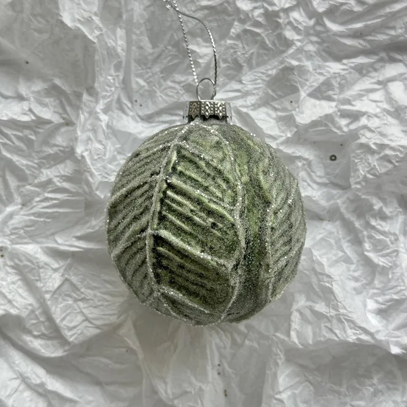 Handmade glass Christmas tree ball pendant ornament 8cm diameter in green colour