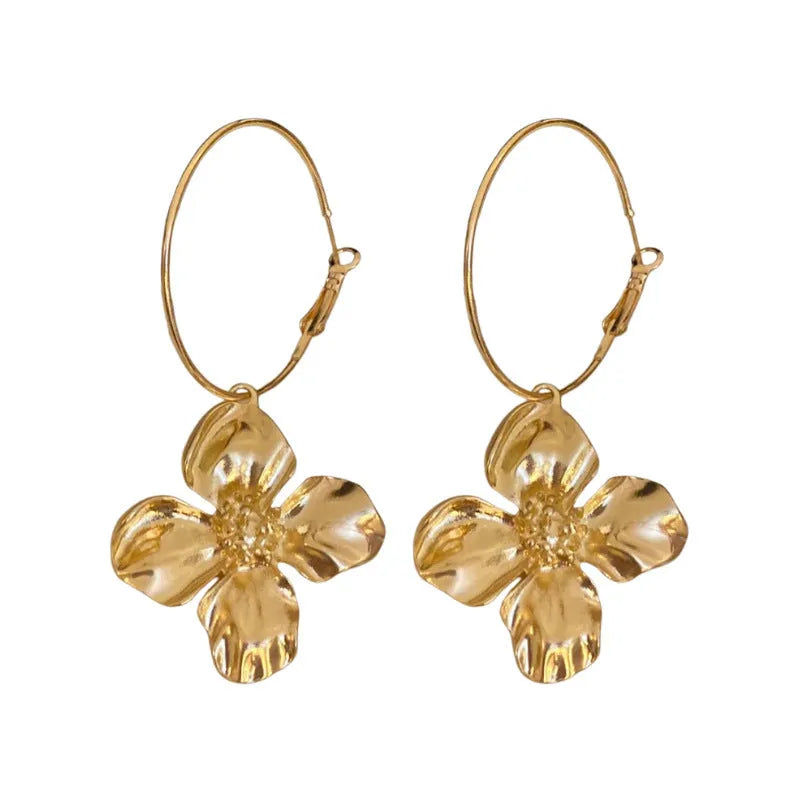 Personalised silver needle metal flower earrings in vintage geometric design, available in gold and silver colours.