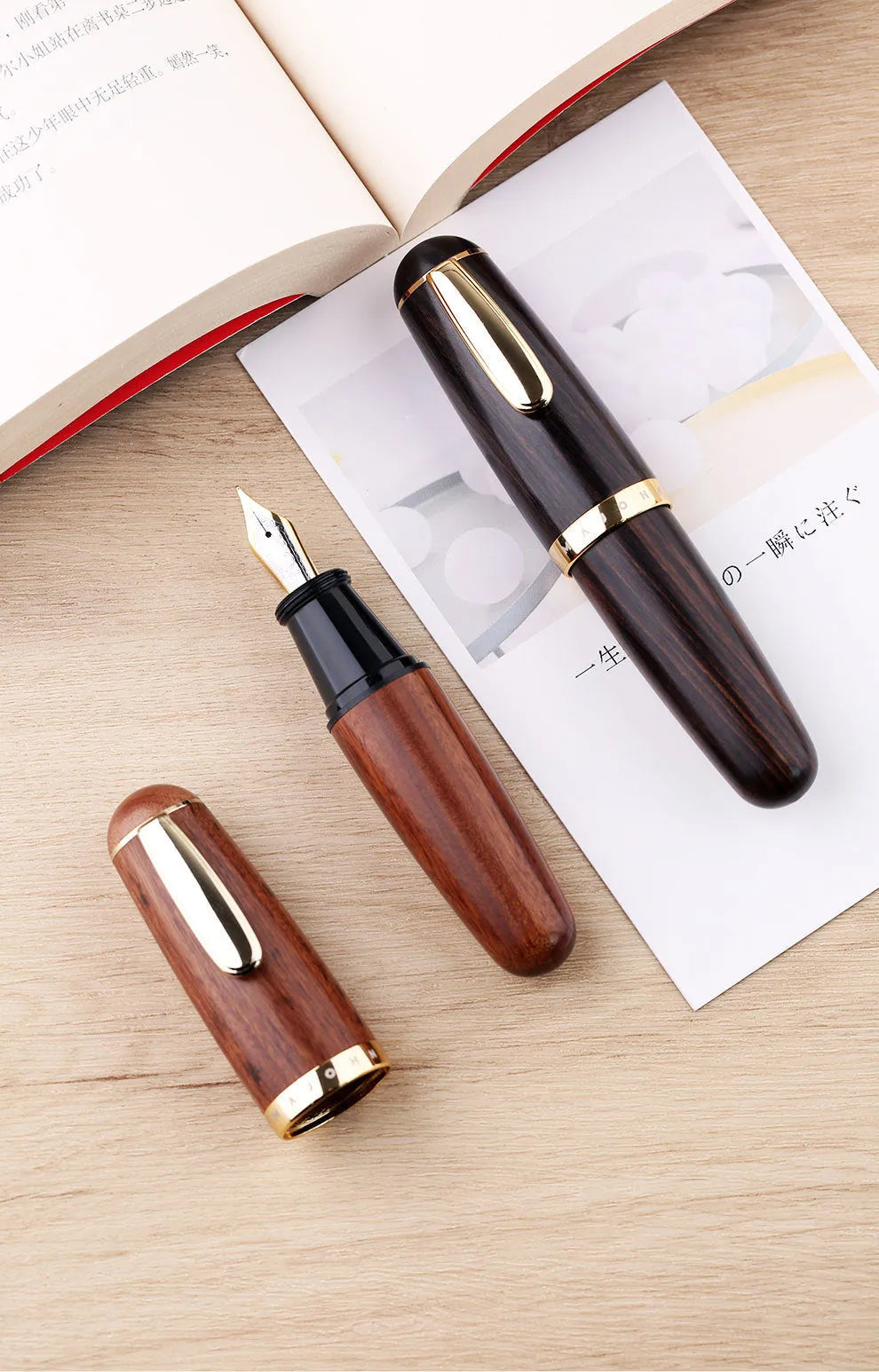 Solid wood ink pen with fine tip, short chubby body in Ebony Rosewood finish