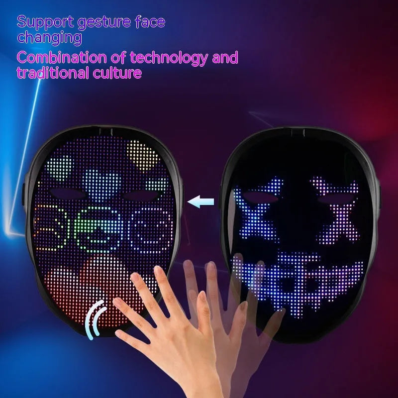 Avengers LED luminous face mask with electronic display showing gesture control sensor