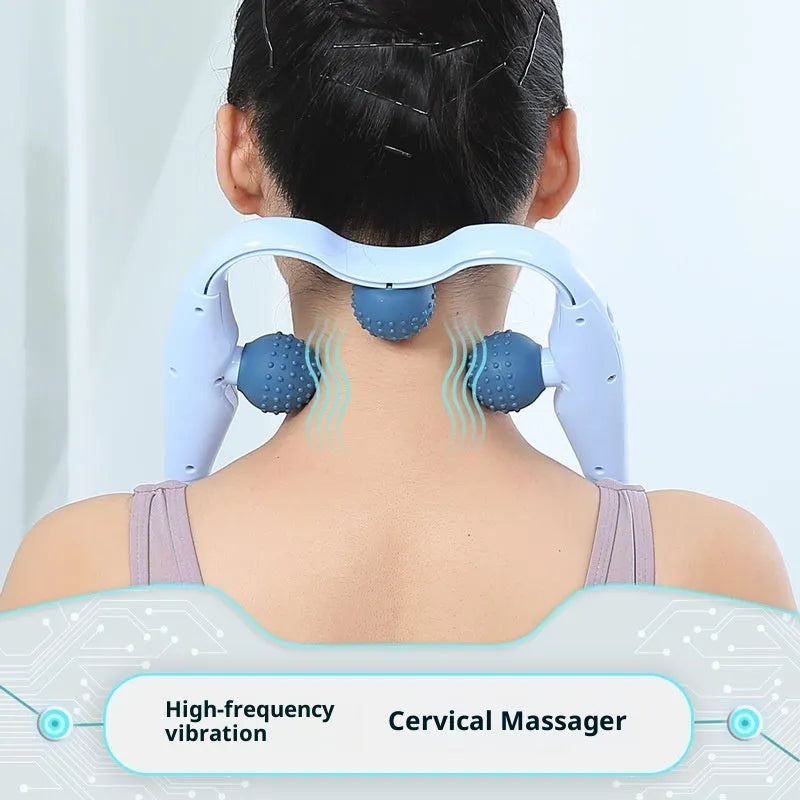 Multifunctional neck and body massage instrument in compact design for home health massage