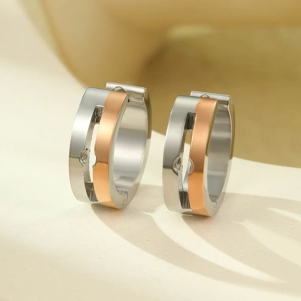 Women's geometric stainless steel drop earrings with 18K gold electroplating in golden finish